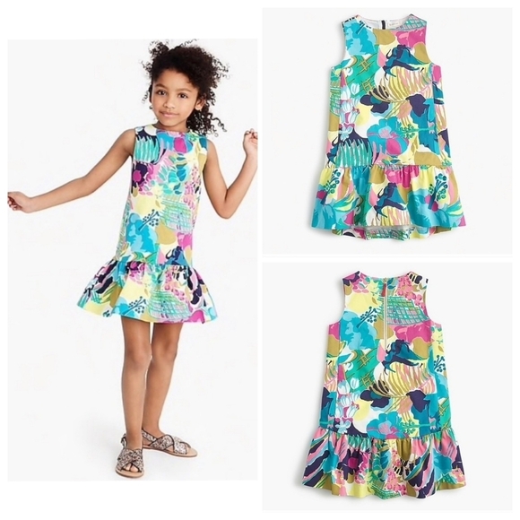 Crewcuts Drop Waist Ruffle Hem Dress in Seaside Floral - Picture 2 of 15